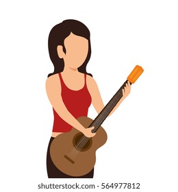 woman playing guitar instrument isolated icon