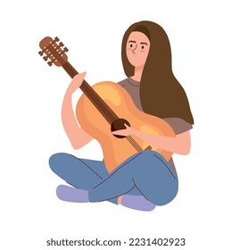 woman playing guitar stay at home