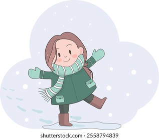 Woman playing happily in the snow