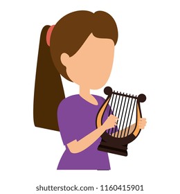 woman playing harp character