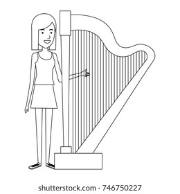 woman playing harp character