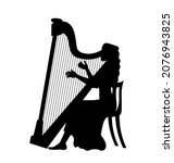 Woman playing harp silhouette vector illustration