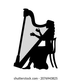 Woman playing harp silhouette vector illustration