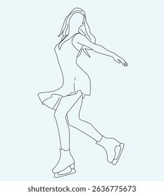 woman playing ice skating. Figure skating girl hand drawn lineart