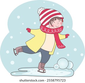 Woman playing ice skating in the snow