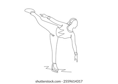 Woman playing ice skating. Winter sport concept one-line drawing