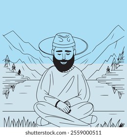 A woman playing a musical instrument vector art,  illustration of a Meditating man