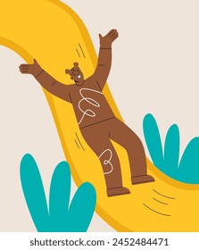 Woman playing on the slide. Colorful vector illustration

