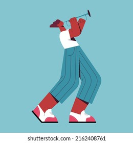 Woman playing on trumpet. Vector flat illustration with jazz performer. Music addicted. Music festival. Jazz festival. Isolated. 