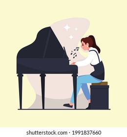 woman playing piano vector illustrations