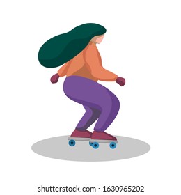 Woman Playing Roller Skates. Colorful vector illustrations in flat cartoon style.