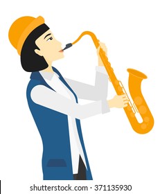 Woman playing saxophone.