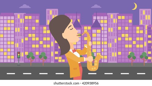 Woman playing saxophone.