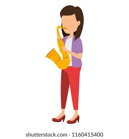 woman playing saxophone character