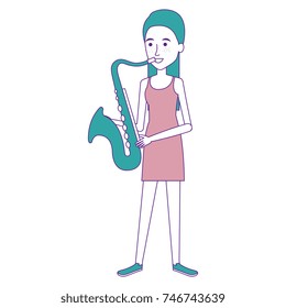 woman playing saxophone character