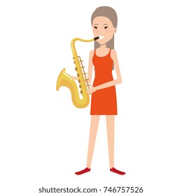 woman playing saxophone character