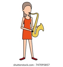 woman playing saxophone character