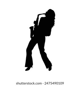 A woman playing saxophone silhouette vector illustration