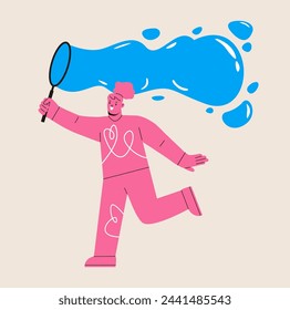 Woman playing soap bubbles. Colorful vector illustration
