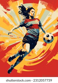 A Woman playing soccer action poster