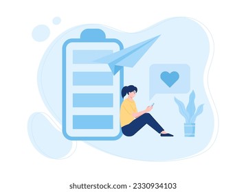 A woman is playing social media trending concept flat illustration