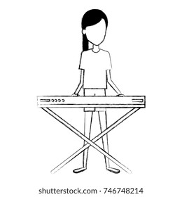 woman playing synthesizer character