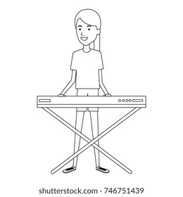 woman playing synthesizer character