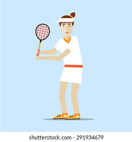 Woman playing tennis. Flat design vector illustration.