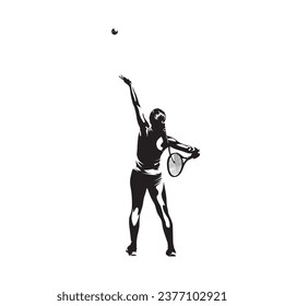 Woman playing tennis, isolated vector silhouette. Tennis serve