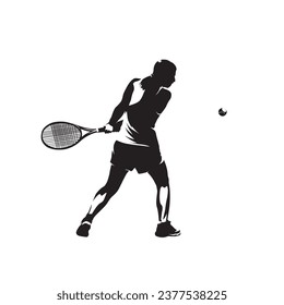 Woman playing tennis, isolated vector silhouette. Tennis backhand shot