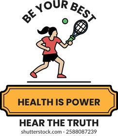 A woman playing tennis with a tennis racket in the style of sign illustrations