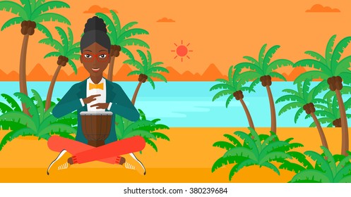 Woman playing tomtom.