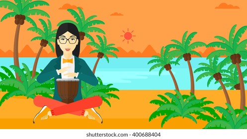 Woman playing tomtom.