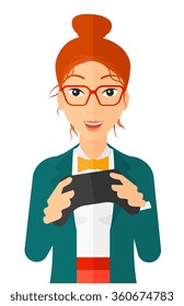 Woman playing video game.
