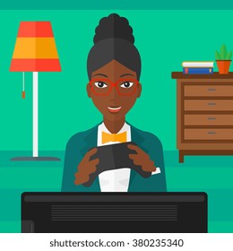 Woman playing video game.