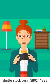 Woman playing video game.