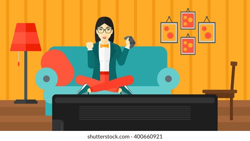 Woman playing video game.