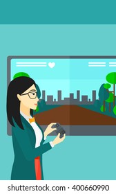Woman playing video game.