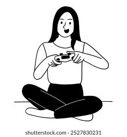 Woman playing video game at home 