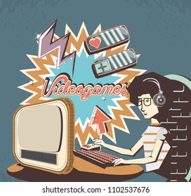 woman playing video game retro