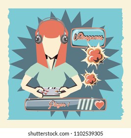 woman playing video game retro