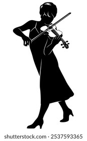 Woman playing violin silhouette. Vector clipart isolated on white.
