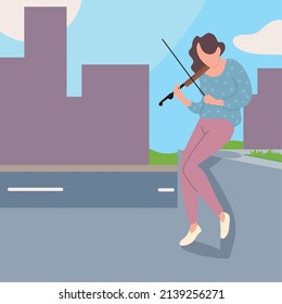 woman playing violin in the street, design