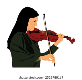 Mulher tocando violino ilustração vetor isolado branco. Música clássica de senhora performer concerto. Músico artista diversão público. Entretenimento virtuoso violino feminino. Elegante violinista feminino bonito.