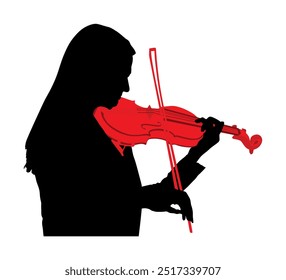 Woman playing violin vector silhouette illustration isolated on white. Classic music lady performer concert. Musician artist amusement public.Girl violin virtuoso. Elegant handsome female shape shadow