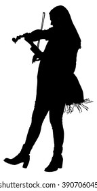 Woman playing violin vector silhouette illustration isolated on white. Classic music lady performer concert. Musician artist amusement public.Girl violin virtuoso. Elegant handsome female shape shadow