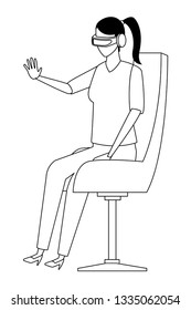 Woman playing virtual reality glasses in black and white