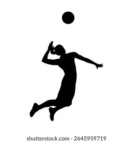 Woman playing volleyball, volleyball player serving ball, isolated vector silhouette. 