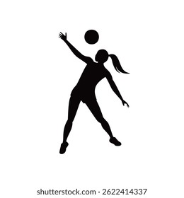 Woman playing volleyball, preparing to bump the ball, silhouette.