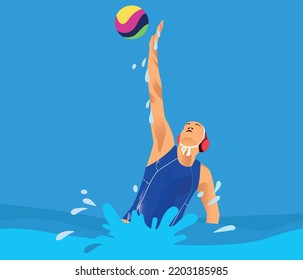 Woman playing water polo water sport activity vector illustration